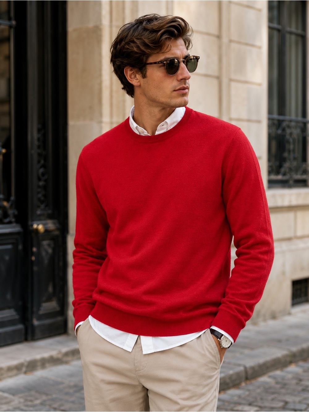 Report Collection Men's Bright Red Crewneck Sweater ITALY cashmere